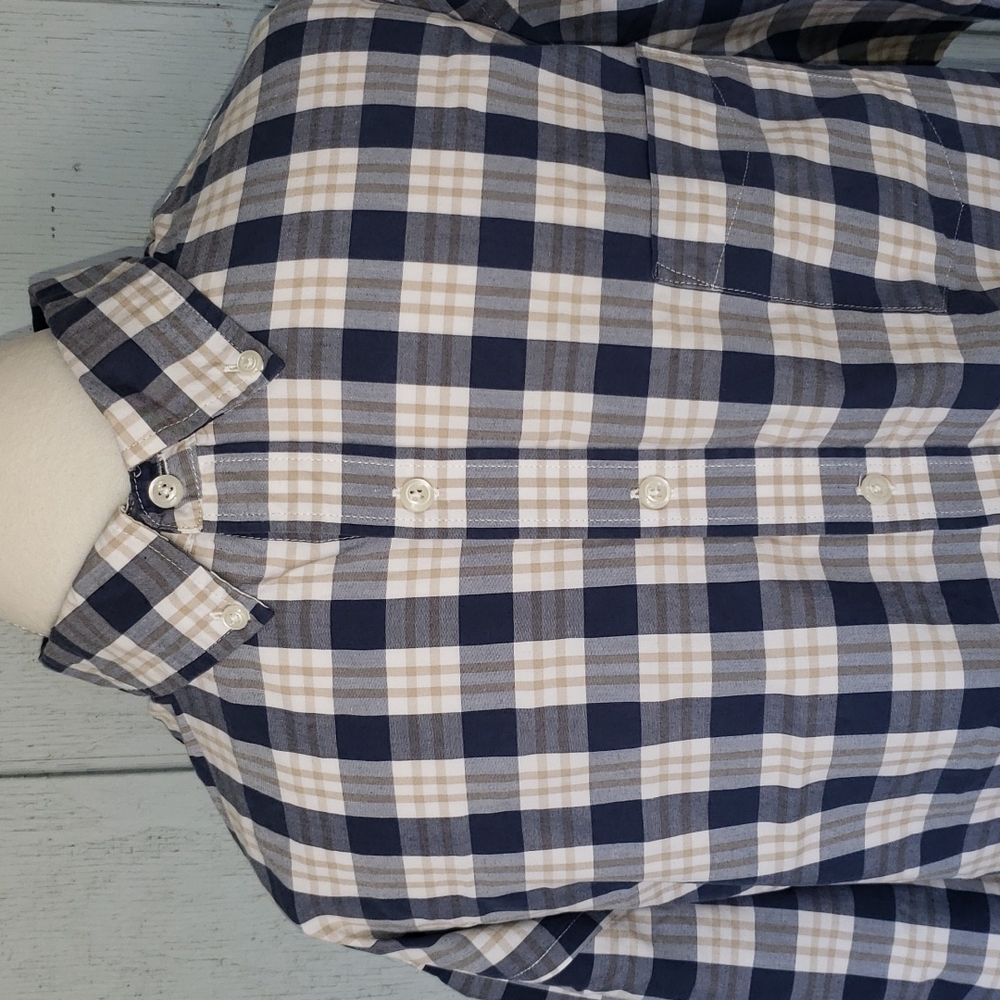 Tan Blue Plaid Short Sleeve Button Down Shirt - Picture 10 of 10